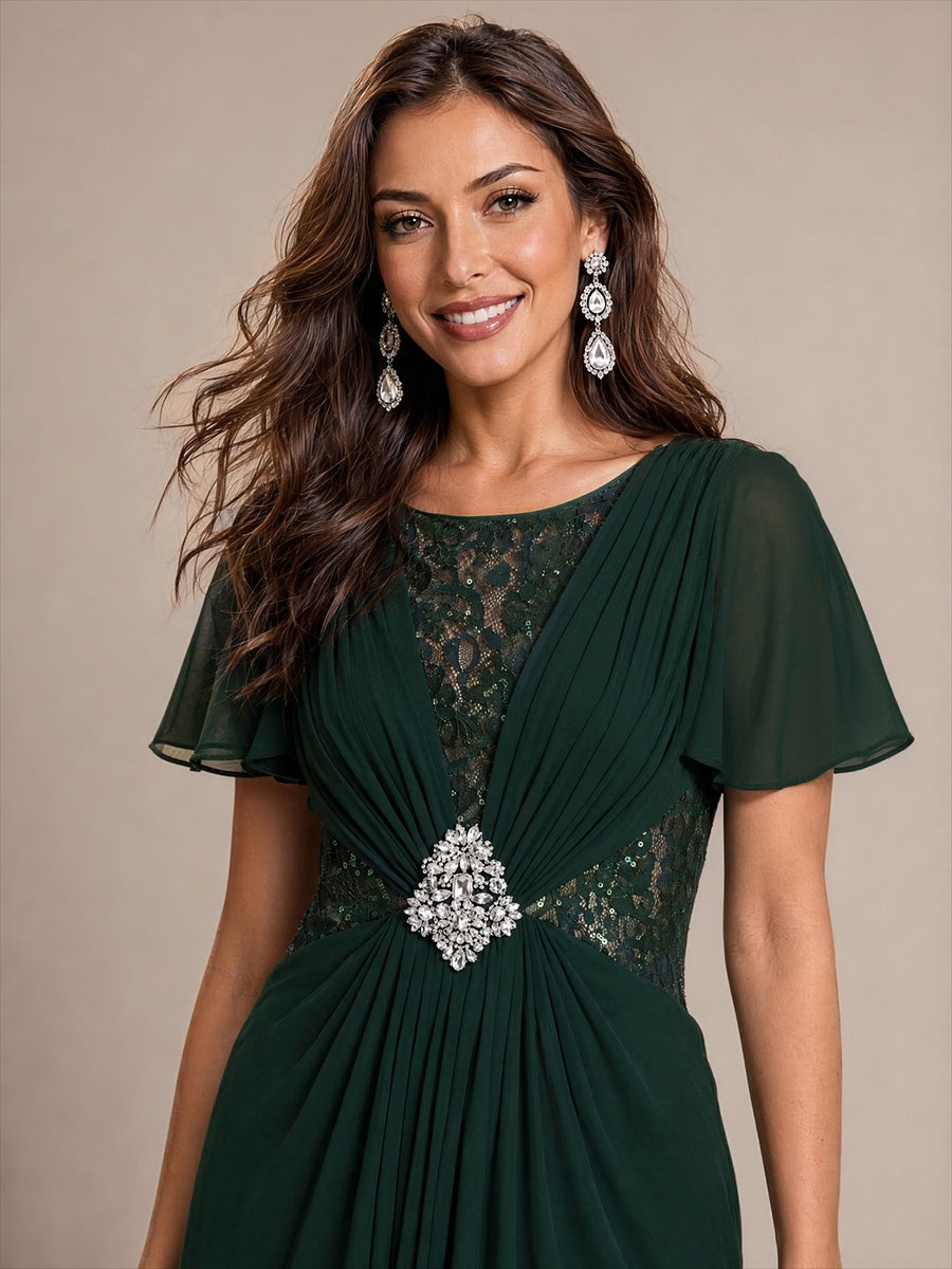 Mousseline Coupe trapèze À volants robe de mère de la mariée #Couleur_Vert forêt foncé