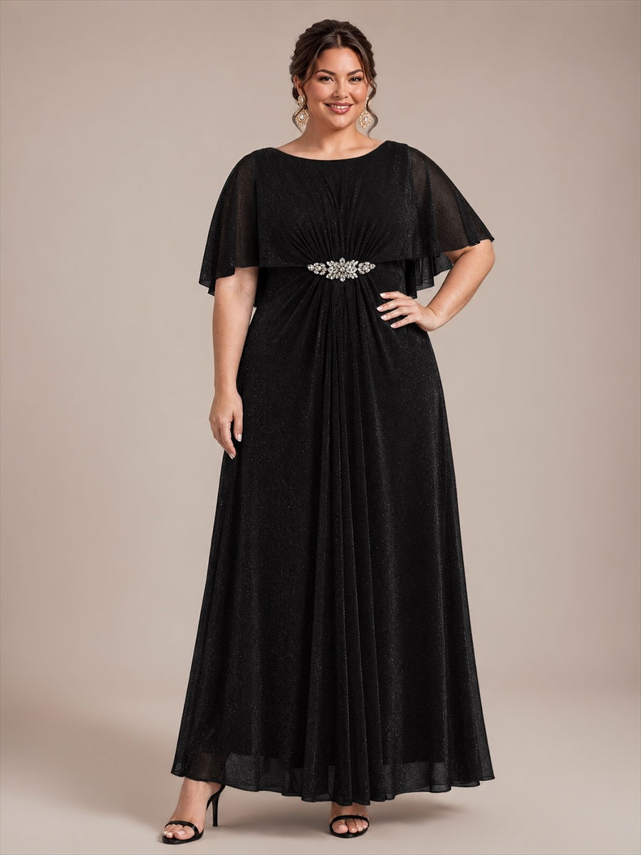 Robe mère de la mariée à manches cape et longueur sol robe de mère de la mariée #Couleur_Noir