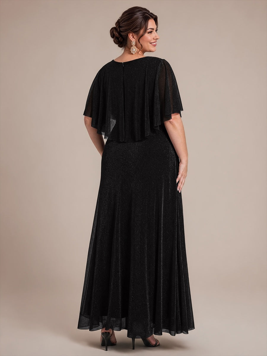 Robe mère de la mariée à manches cape et longueur sol robe de mère de la mariée #Couleur_Noir