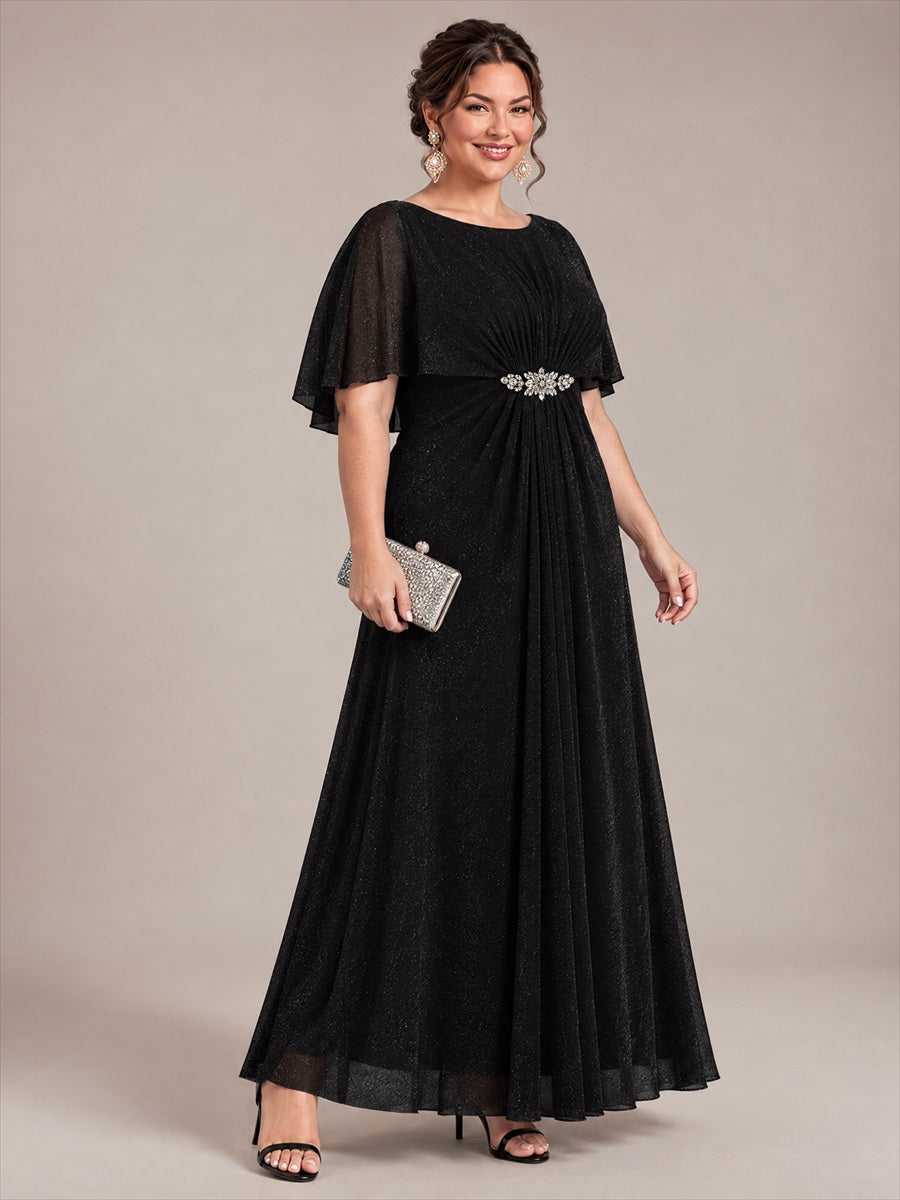 Robe mère de la mariée à manches cape et longueur sol robe de mère de la mariée #Couleur_Noir