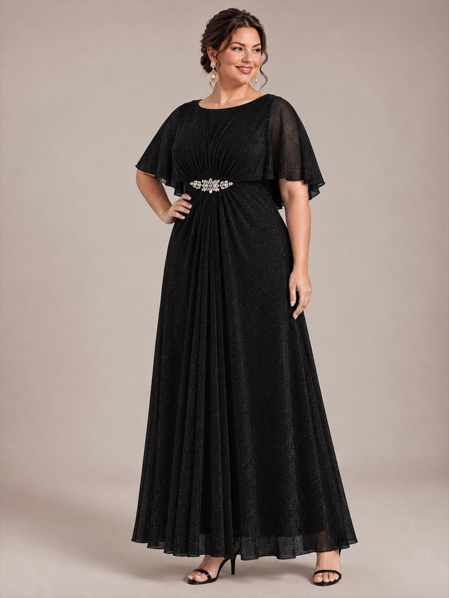 Robe mère de la mariée à manches cape et longueur sol robe de mère de la mariée #Couleur_Noir