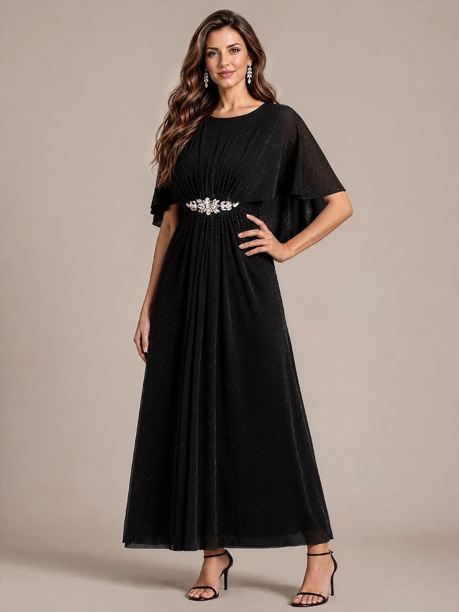 Robe mère de la mariée à manches cape et longueur sol robe de mère de la mariée #Couleur_Noir