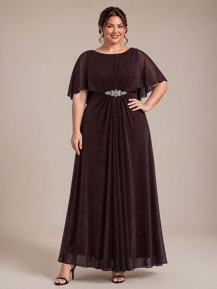 Robe mère de la mariée à manches cape et longueur sol robe de mère de la mariée #Couleur_Brun acajou