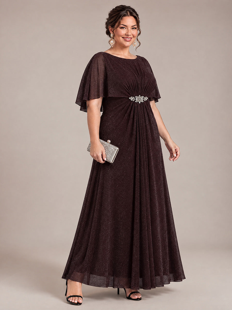 Robe mère de la mariée à manches cape et longueur sol robe de mère de la mariée #Couleur_Brun acajou