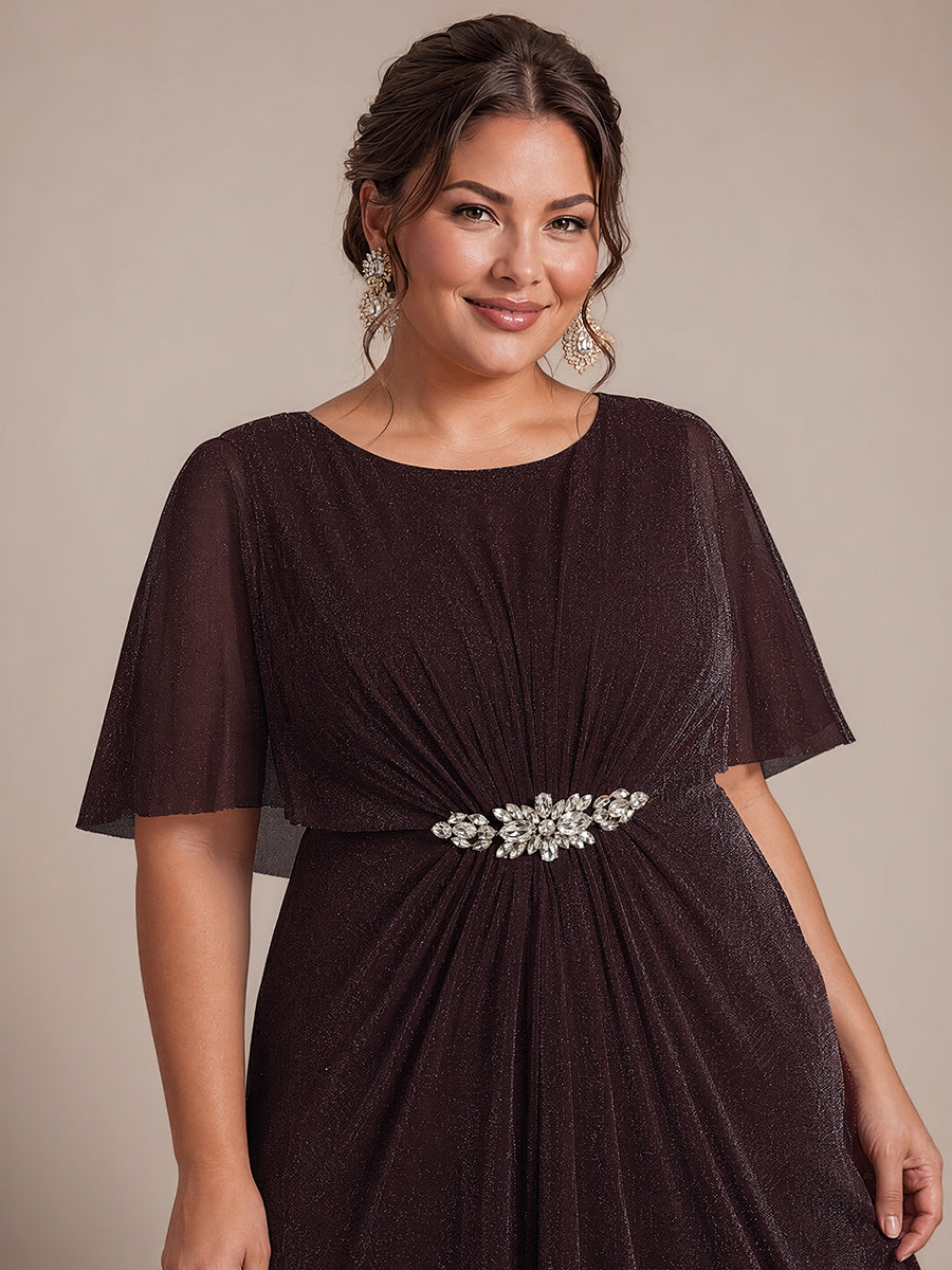 Robe mère de la mariée à manches cape et longueur sol robe de mère de la mariée #Couleur_Brun acajou