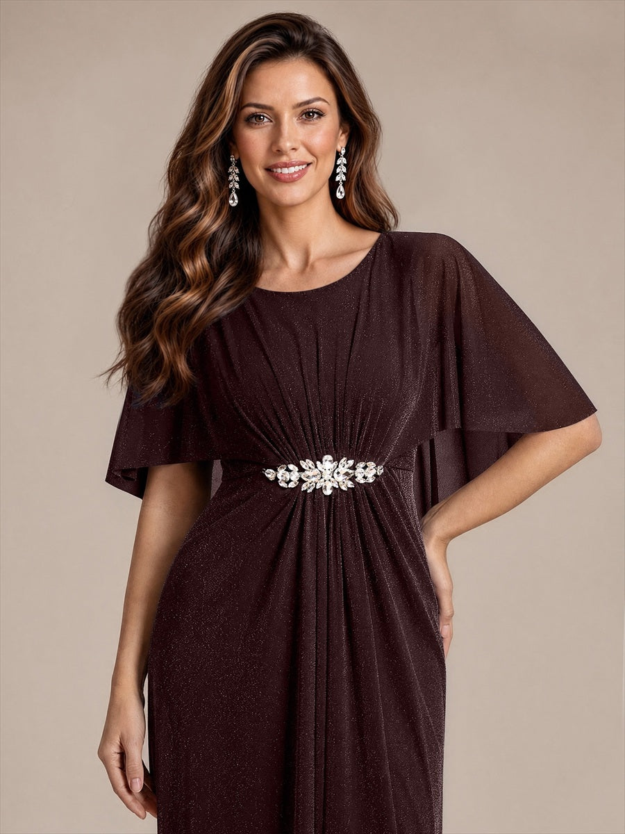 Robe mère de la mariée à manches cape et longueur sol robe de mère de la mariée #Couleur_Brun acajou