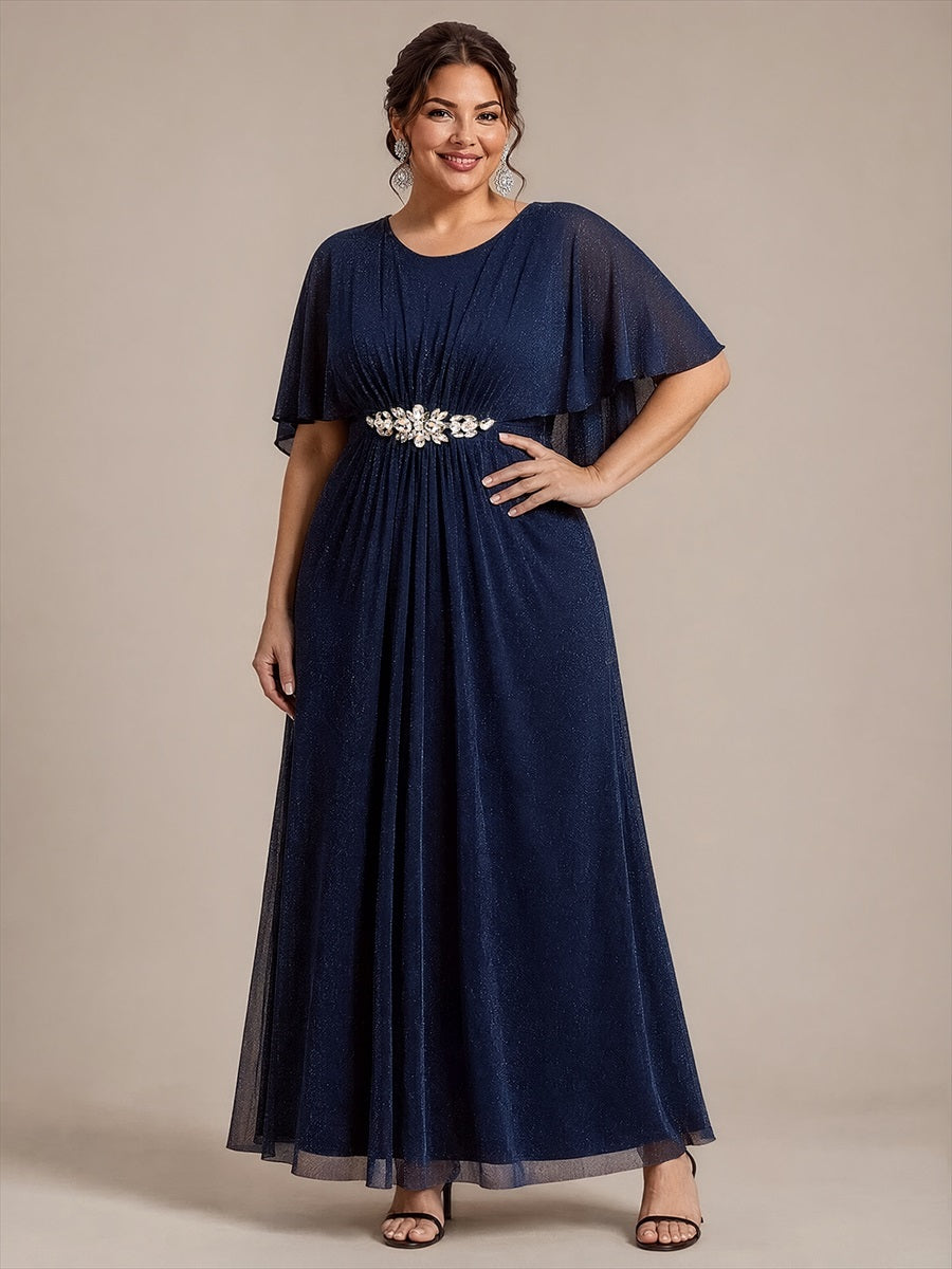 Robe mère de la mariée à manches cape et longueur sol robe de mère de la mariée #Couleur_Bleu Marine