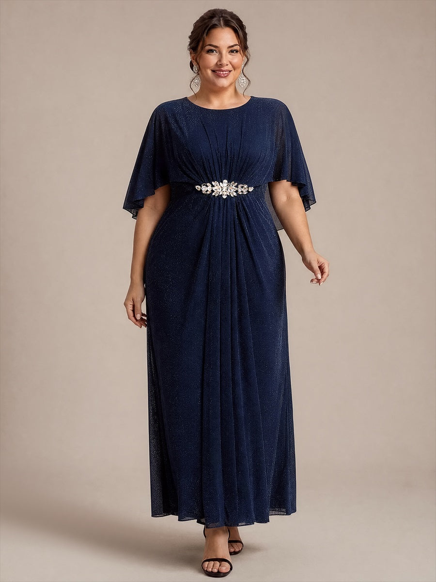 Robe mère de la mariée à manches cape et longueur sol robe de mère de la mariée #Couleur_Bleu Marine