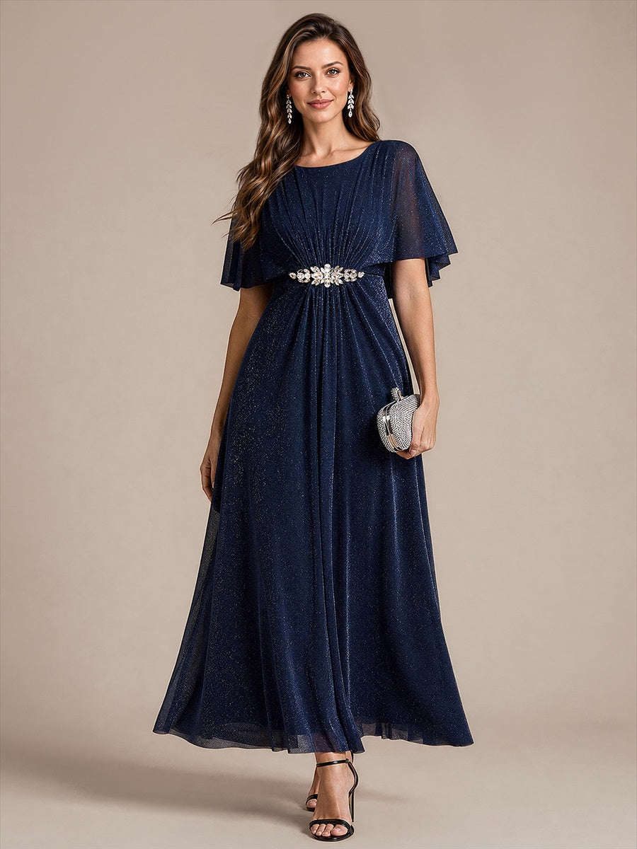 Robe mère de la mariée à manches cape et longueur sol robe de mère de la mariée #Couleur_Bleu Marine