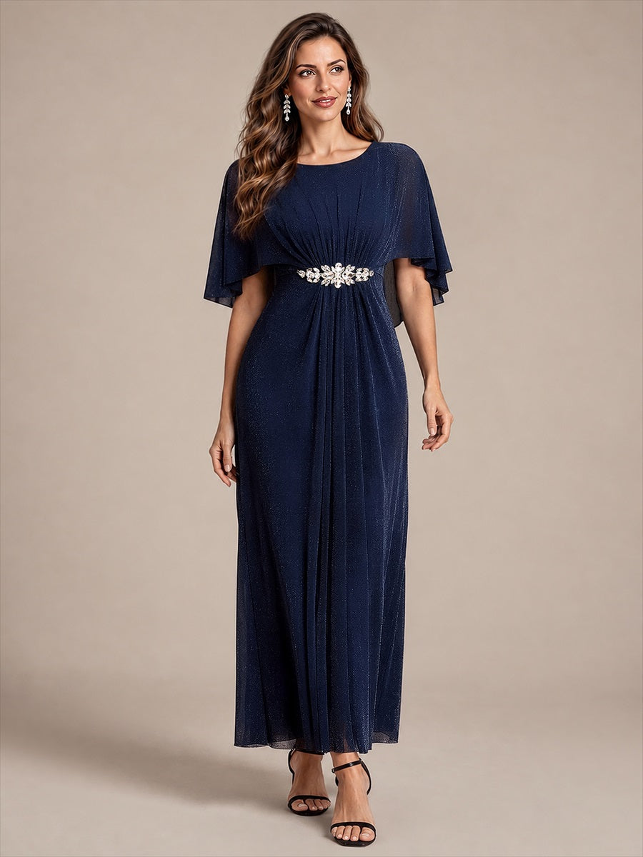 Robe mère de la mariée à manches cape et longueur sol robe de mère de la mariée #Couleur_Bleu Marine