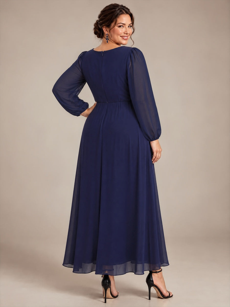 Mousseline Col V Manches bouffantes robe de mère de la mariée #Couleur_Bleu Marine