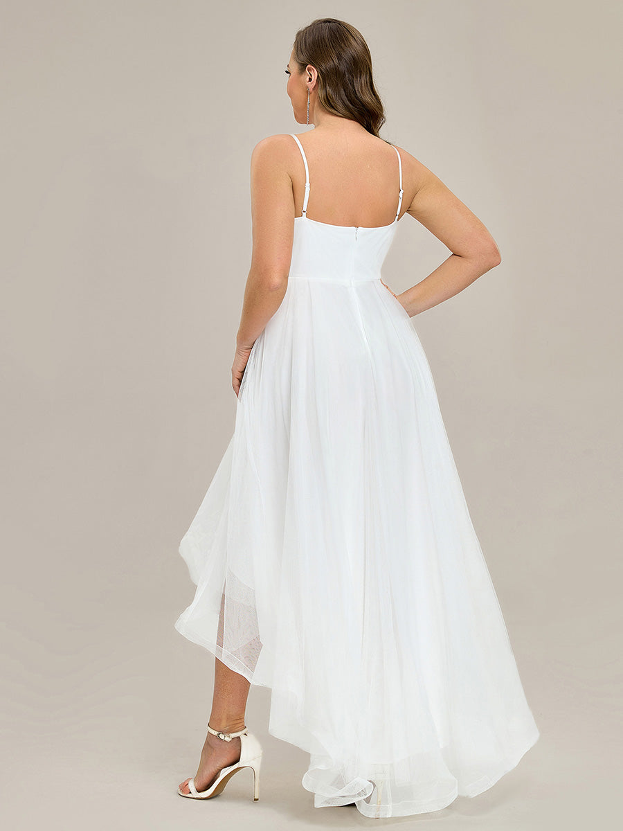 Robe de bal chic et élégante sans manches Ourlet haute basse #Couleur_Blanc