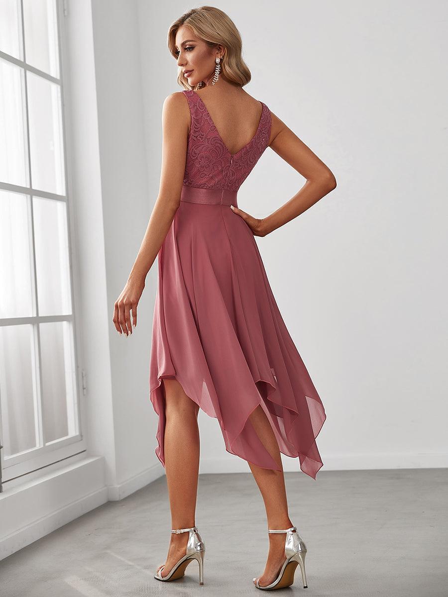 Superbe robe de bal en dentelle et en mousseline de soie à col en V pour femme #Couleur_Rose corail
