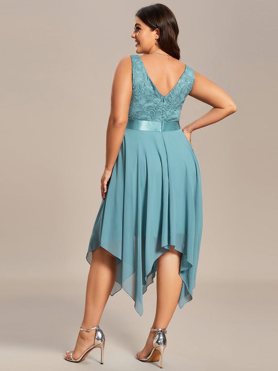 Superbe robe de bal en dentelle et en mousseline de soie à col en V pour femme #Couleur_Bleu Fume