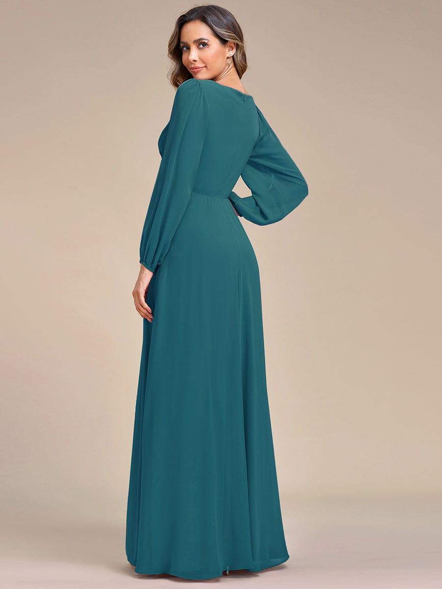Robe mariage invitée Longue Elegante Avec Lanterne en V Profond #Couleur_Bleu Sarcelle