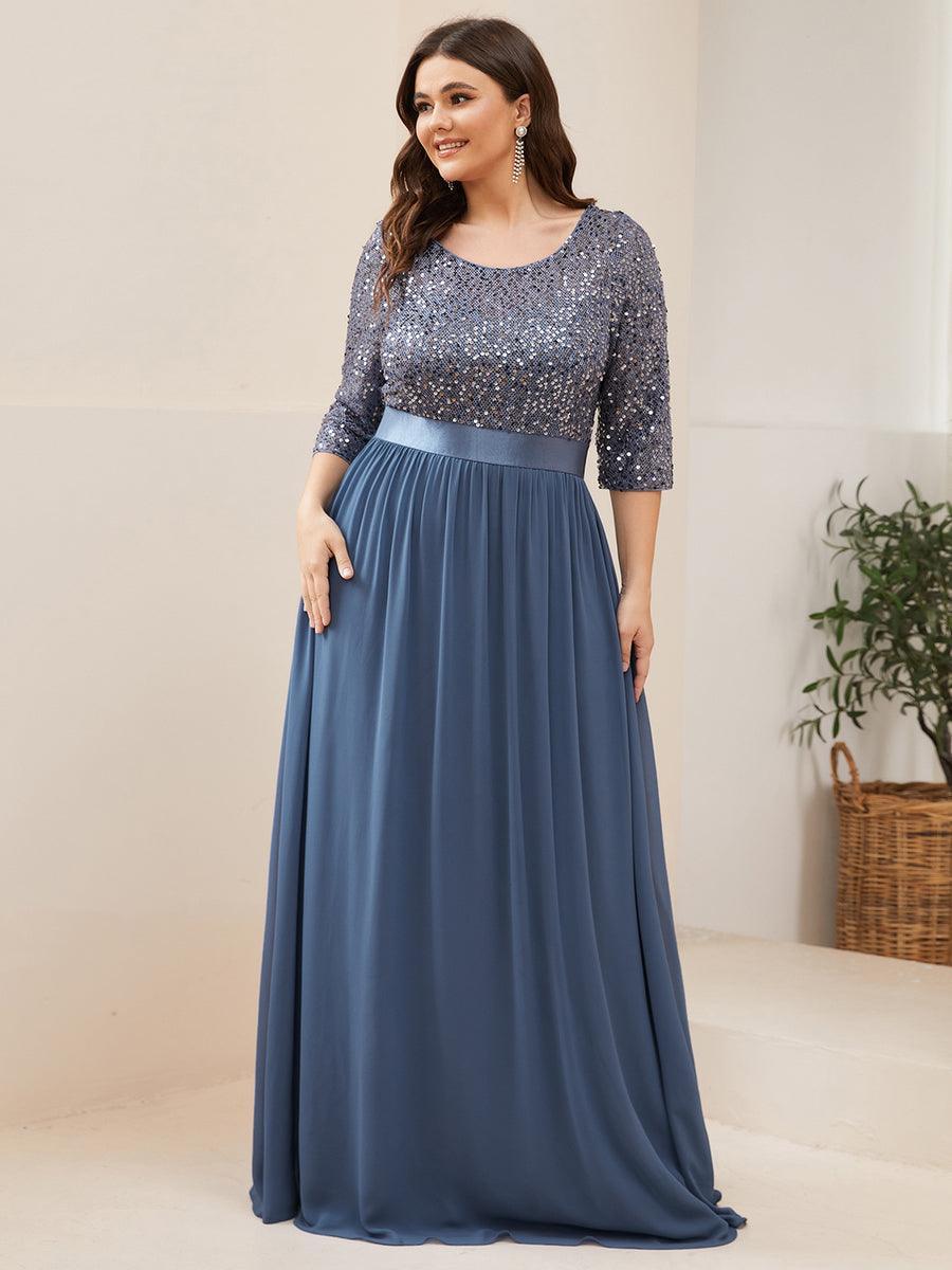 Taille personnalisée Robe de soirée encolure ronde sequins #Couleur_Marine Fume