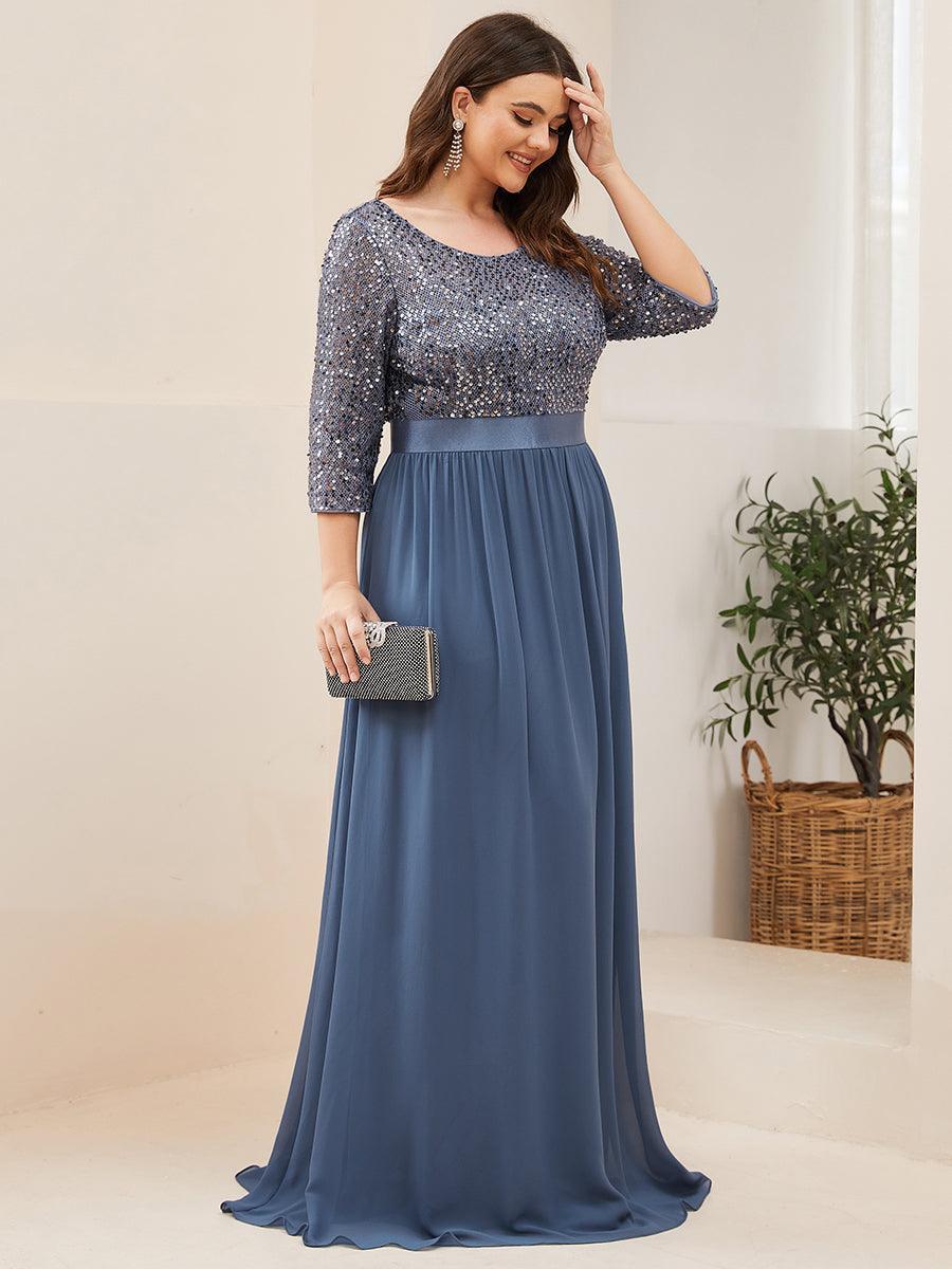 Taille personnalisée Robe de soirée encolure ronde sequins #Couleur_Marine Fume