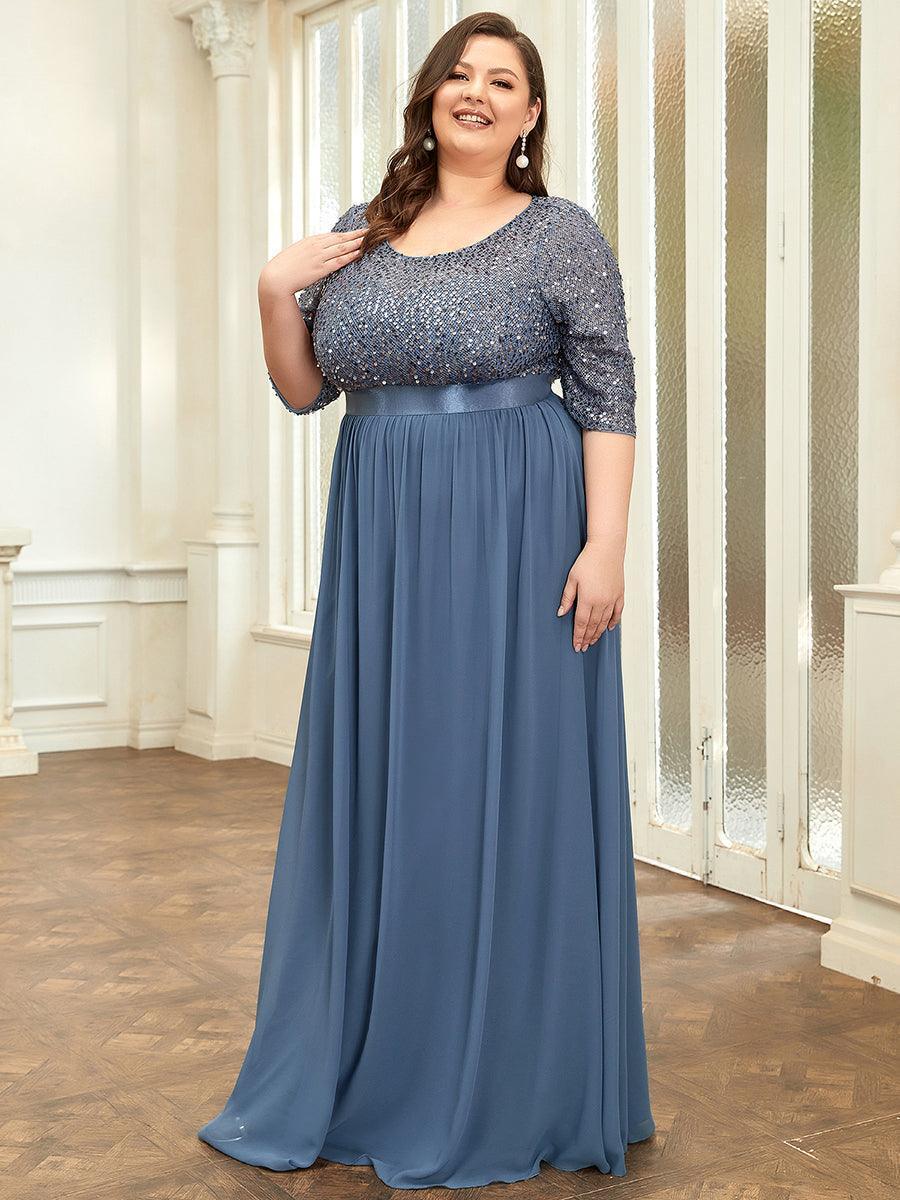 Taille personnalisée Robe de soirée encolure ronde sequins #Couleur_Marine Fume