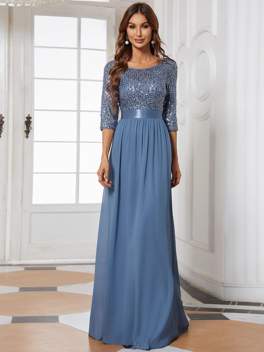 Taille personnalisée Robe de soirée encolure ronde sequins #Couleur_Marine Fume