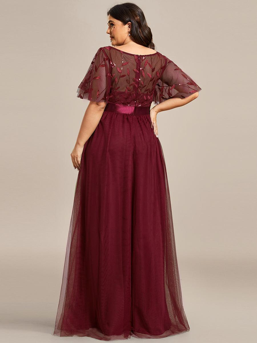 Robe de soirée brodée à manches courtes pour femmes de Grande taille #Couleur_Bordeaux