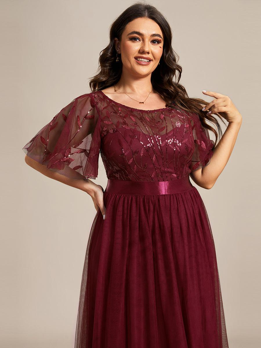 Robe de soirée brodée à manches courtes pour femmes de Grande taille #Couleur_Bordeaux