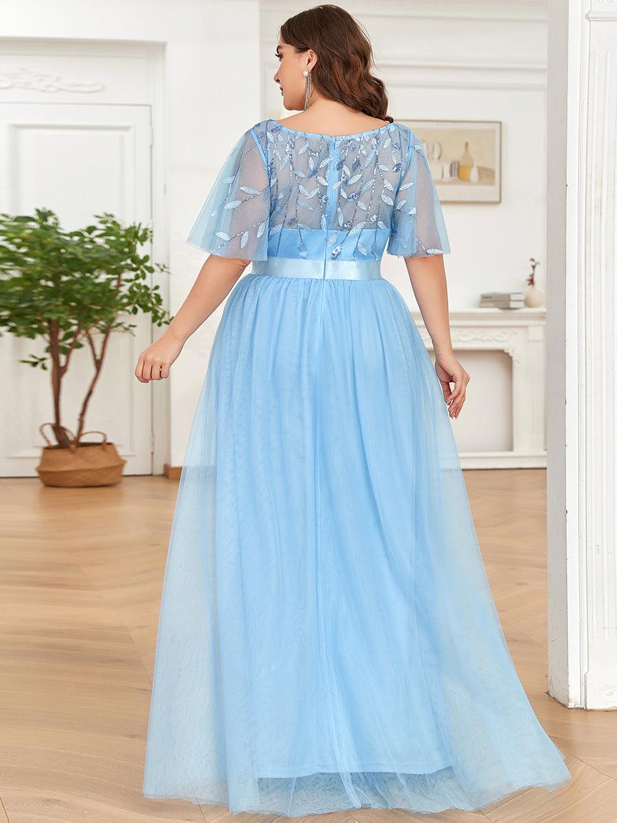 Robes de soirée brodées à manches courtes A-Line pour femmes #Couleur_Bleu Ciel