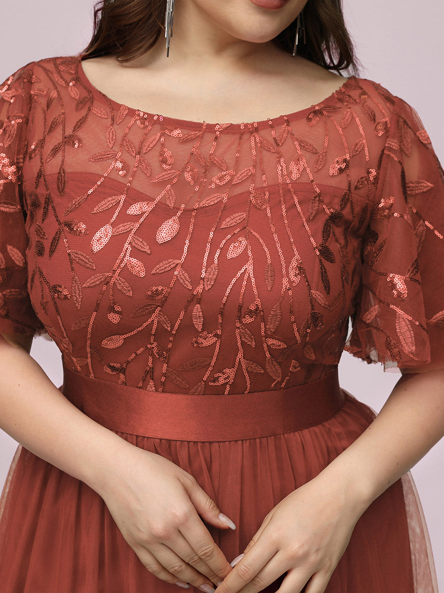 Robe de soirée brodée à manches courtes pour femmes de Grande taille #Couleur_Burnt Orange