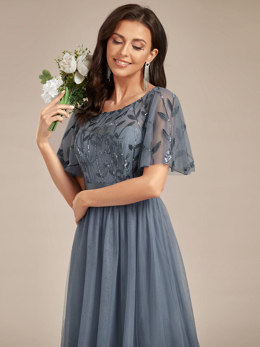 Robe de demoiselle d'honneur Brod¡§|es ¡§¡è manches courtes en ligne A pour femmes #Couleur_Marine Fume