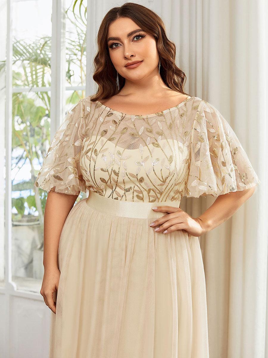 Robe de soirée brodée à manches courtes pour femmes de Grande taille #Couleur_Dorée