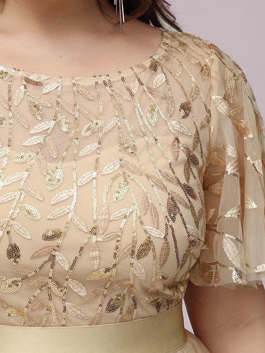 Robe de soirée brodée à manches courtes pour femmes de Grande taille #Couleur_Or