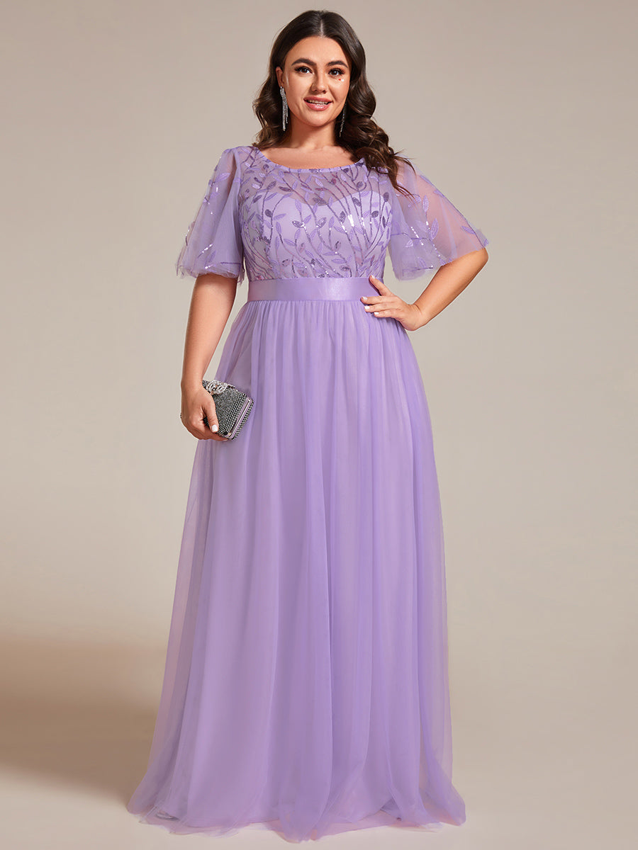 Robe de demoiselle d'honneur Brod¡§|es ¡§¡è manches courtes en ligne A pour femmes #Couleur_Lavande