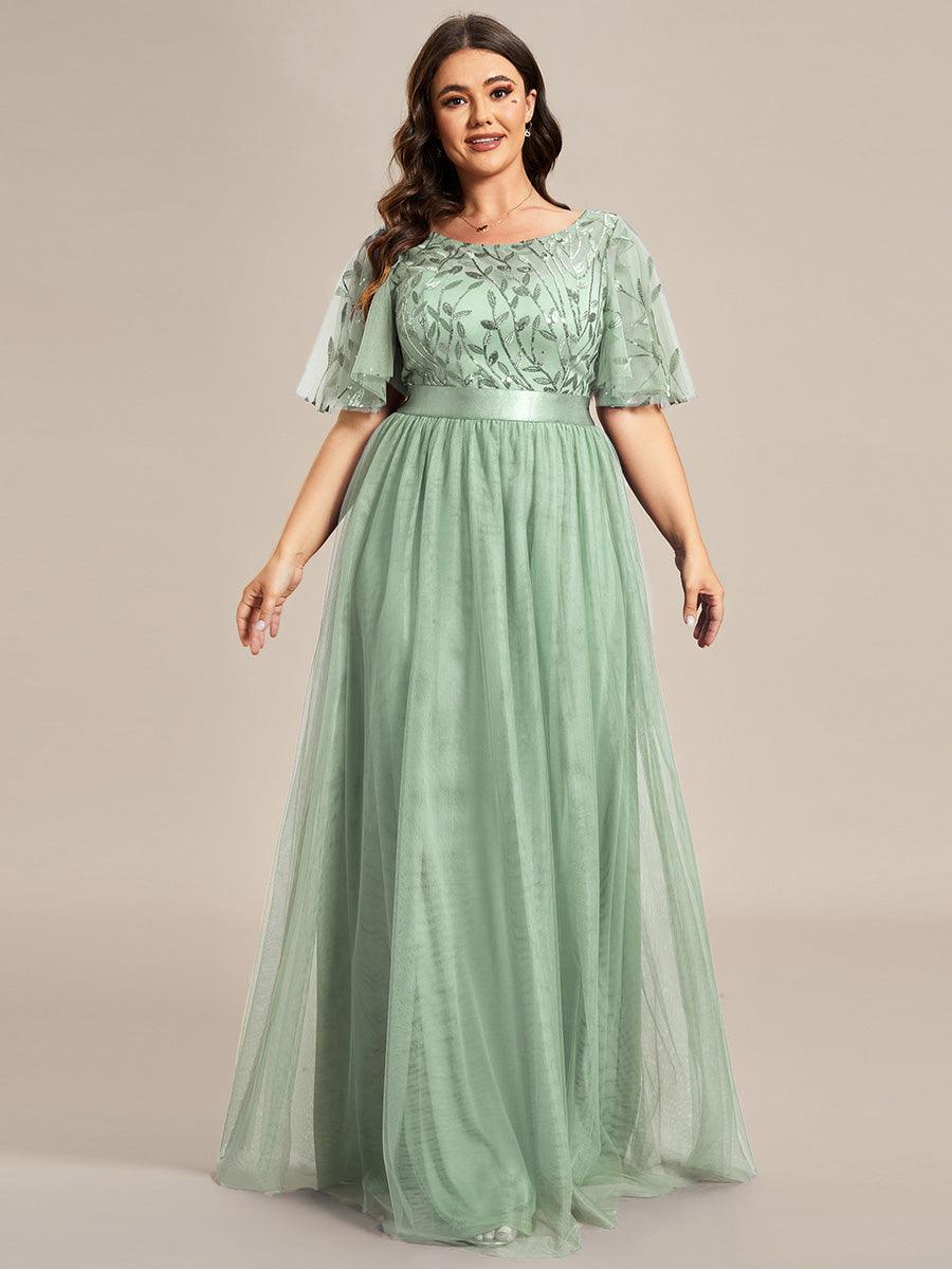 Robe de soirée brodée à manches courtes pour femmes de Grande taille #Couleur_Menthe Verte
