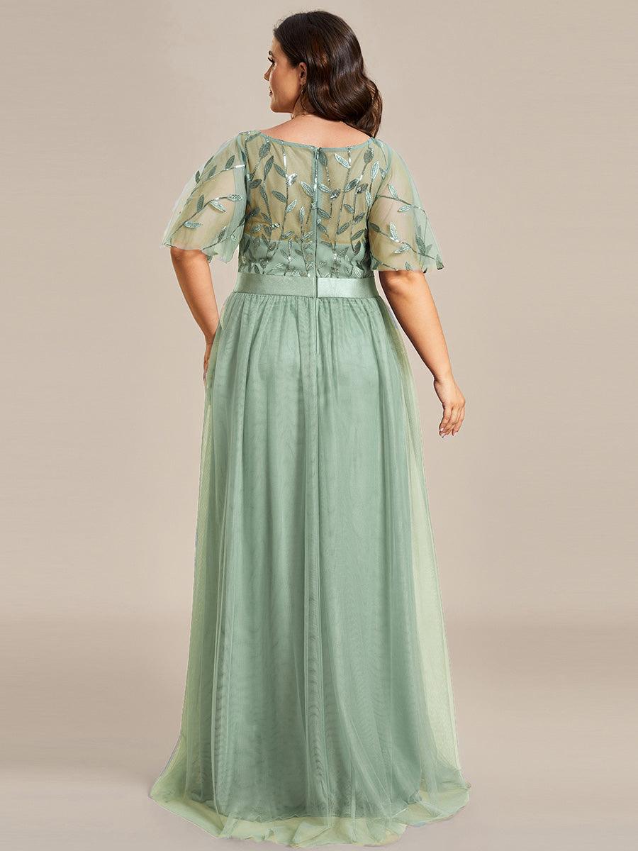 Robe de soirée brodée à manches courtes pour femmes de Grande taille #Couleur_Menthe Verte