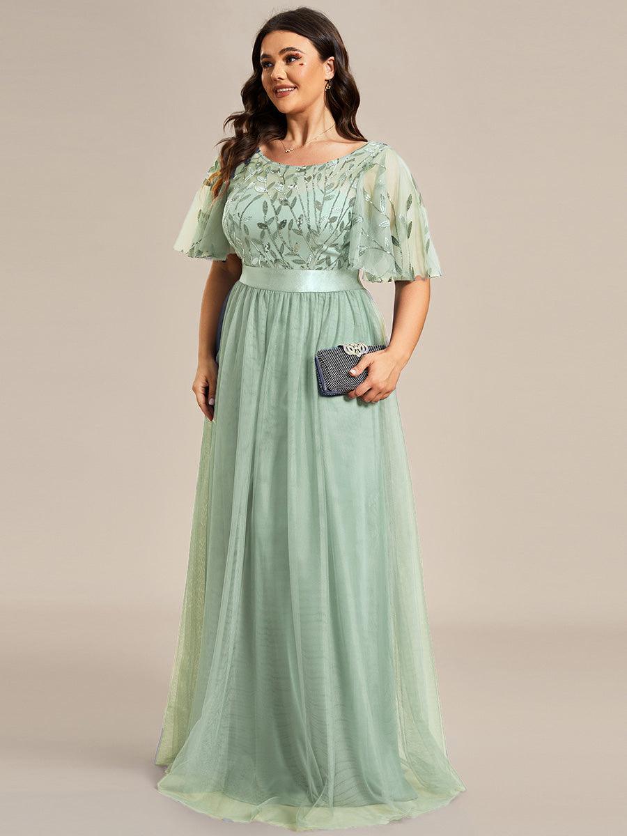 Robe de soirée brodée à manches courtes pour femmes de Grande taille #Couleur_Menthe Verte