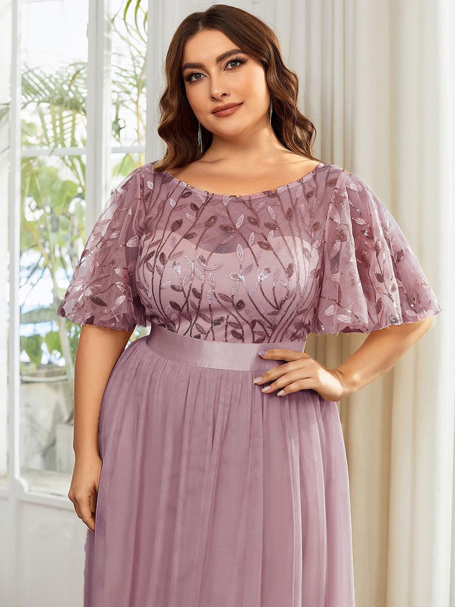 Robe de soirée brodée à manches courtes pour femmes de Grande taille #Couleur_Orchidee