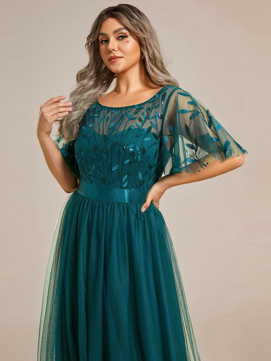 Robe de soirée brodée à manches courtes pour femmes de Grande taille #Couleur_Bleu Sarcelle