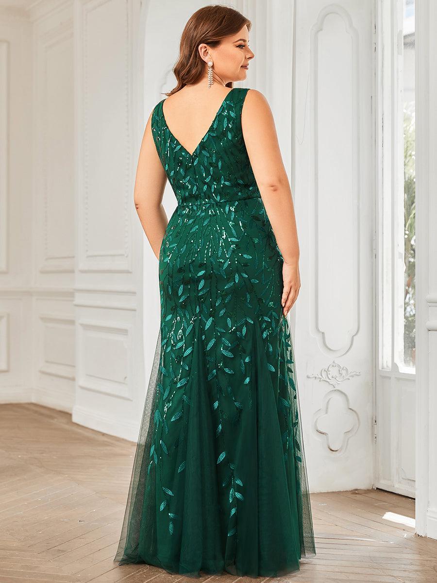 Robe de soirée Longue Sexy en sequins col en V pour femmes #Couleur_Vert Fonce