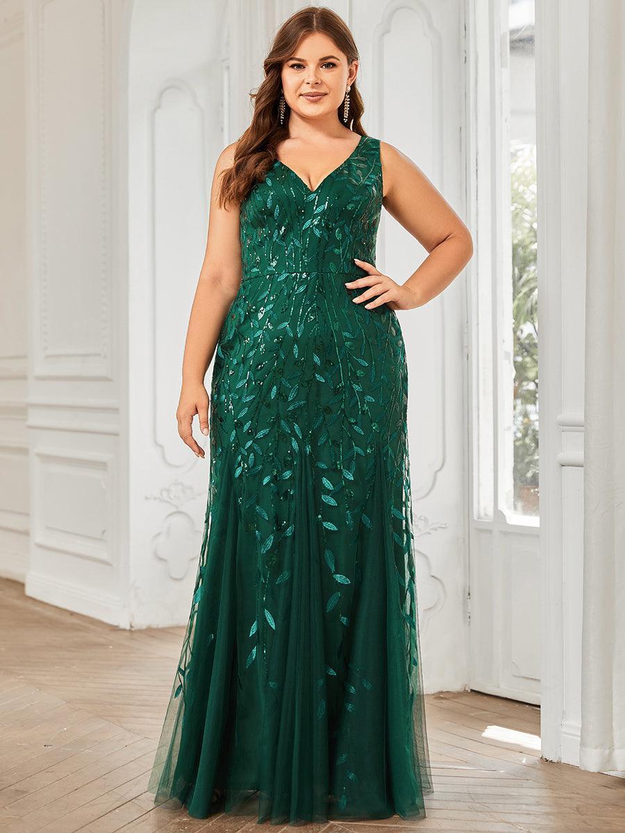 Robe de soirée Longue Sexy en sequins col en V pour femmes #Couleur_Vert Fonce
