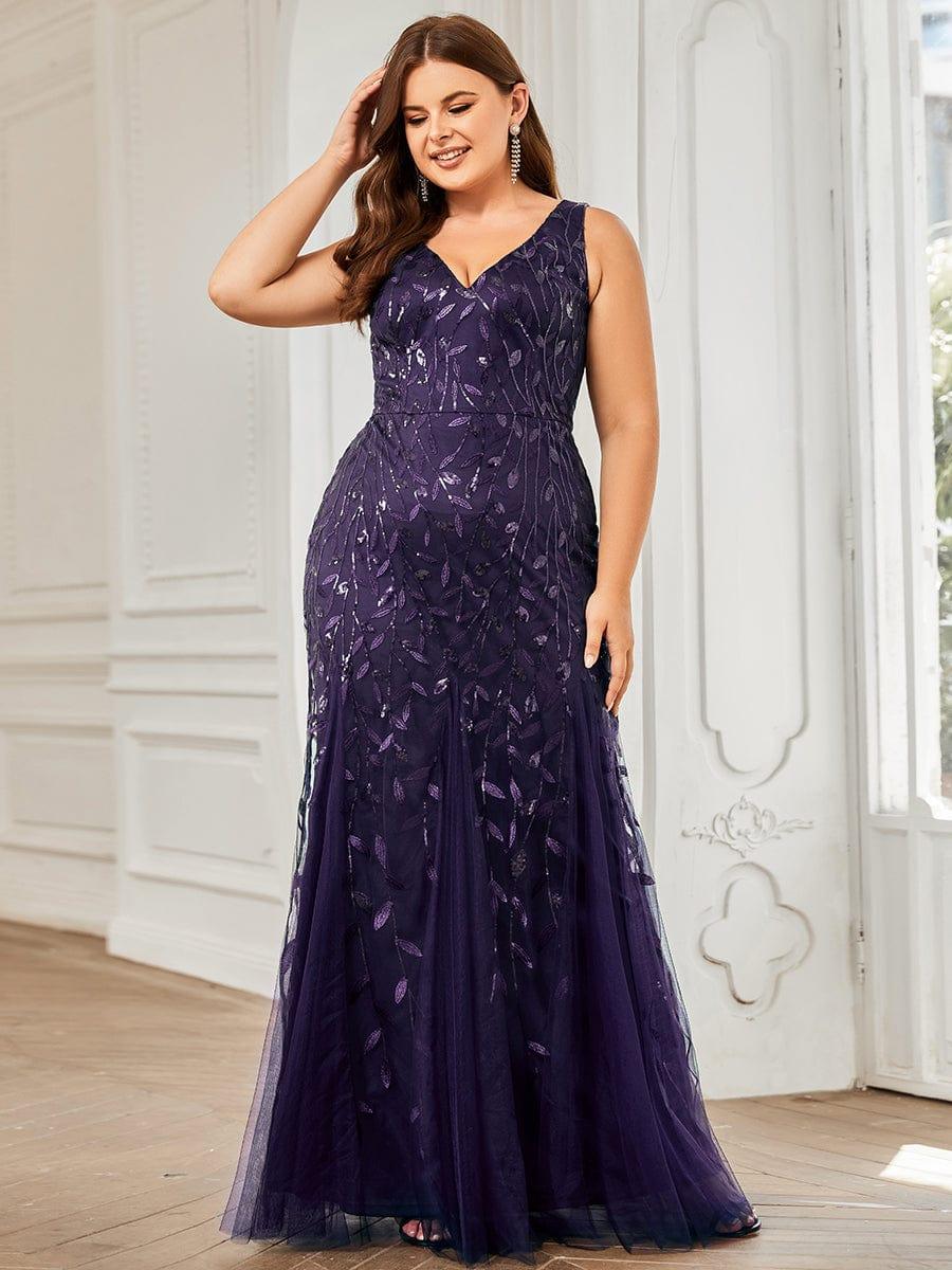 Robe de soirée Longue Sexy en sequins col en V pour femmes #Couleur_Violet Fonce