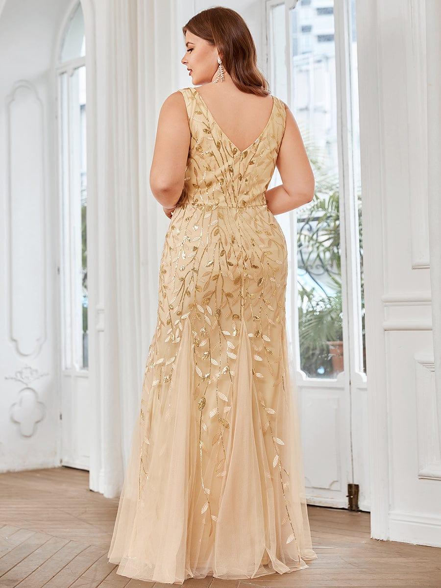 Robe de soirée Longue Sexy en sequins col en V pour femmes #Couleur_Dorée