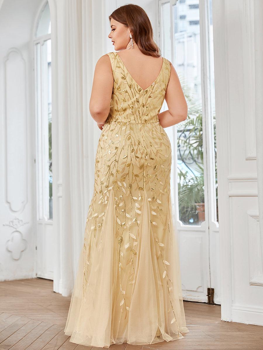 Robe de soirée Seuqin à encolure en V pour femmes de grande taille #Couleur_Dorée