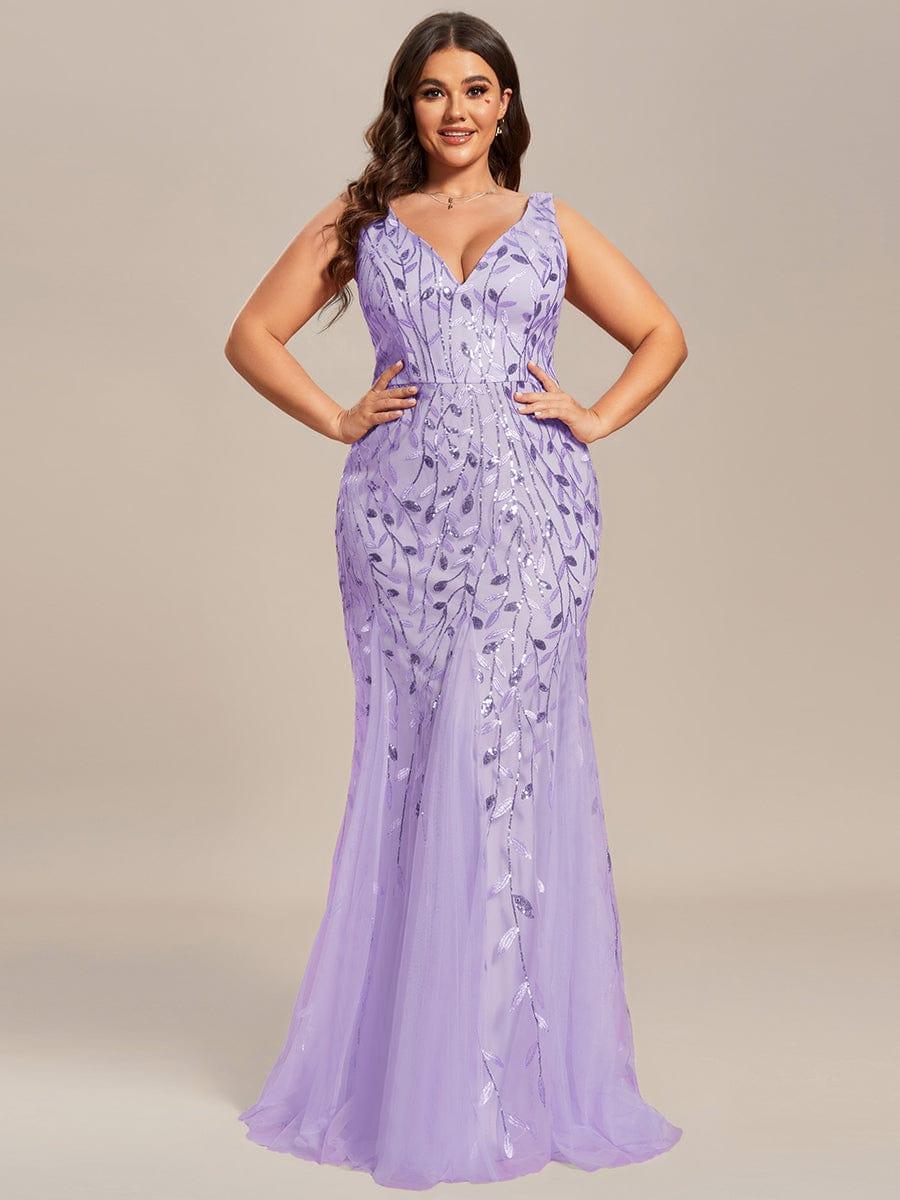 Robe de soirée Longue Sexy en sequins col en V pour femmes #Couleur_Lavande