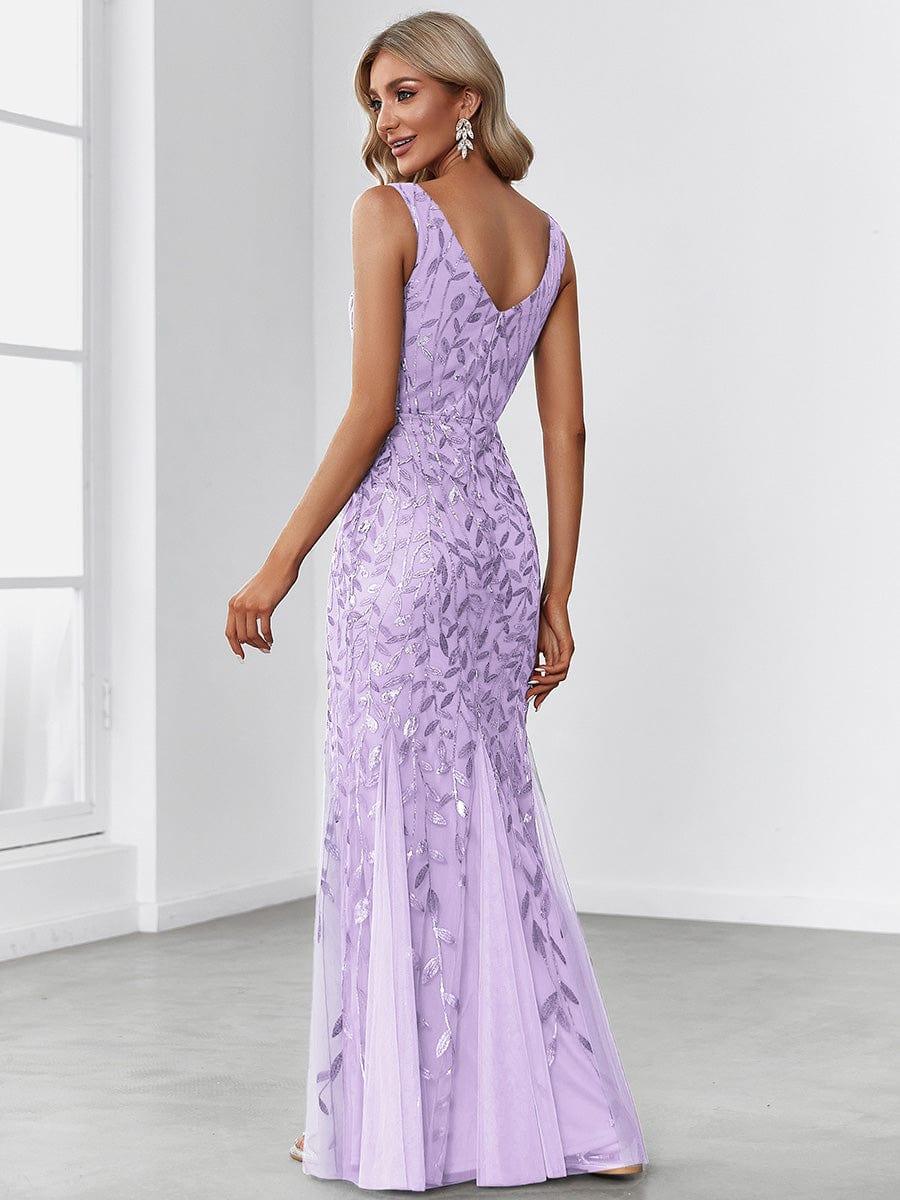 Robe de soirée Longue Sexy en sequins col en V pour femmes #Couleur_Lavande