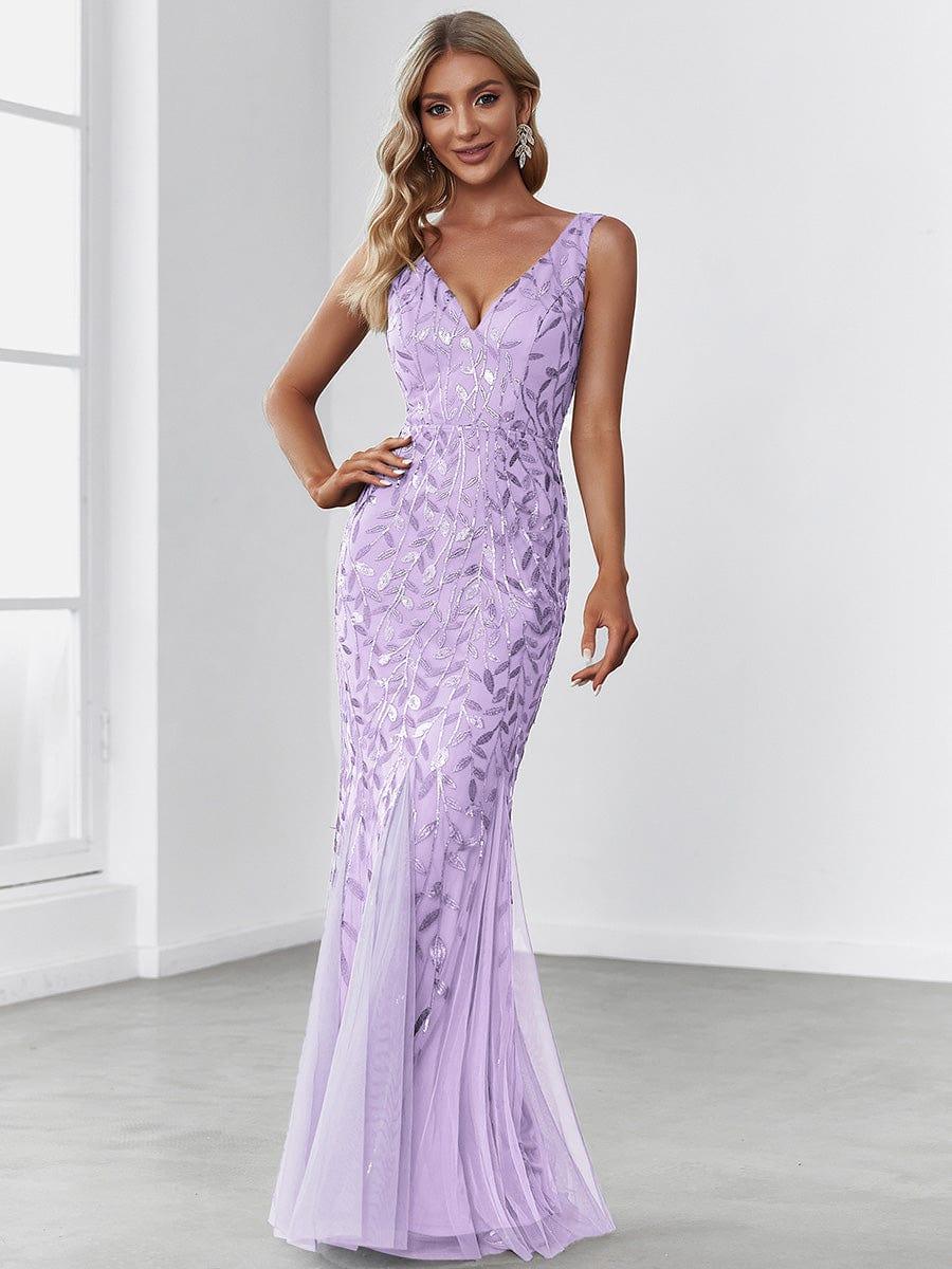 Robe de soirée Longue Sexy en sequins col en V pour femmes #Couleur_Lavande