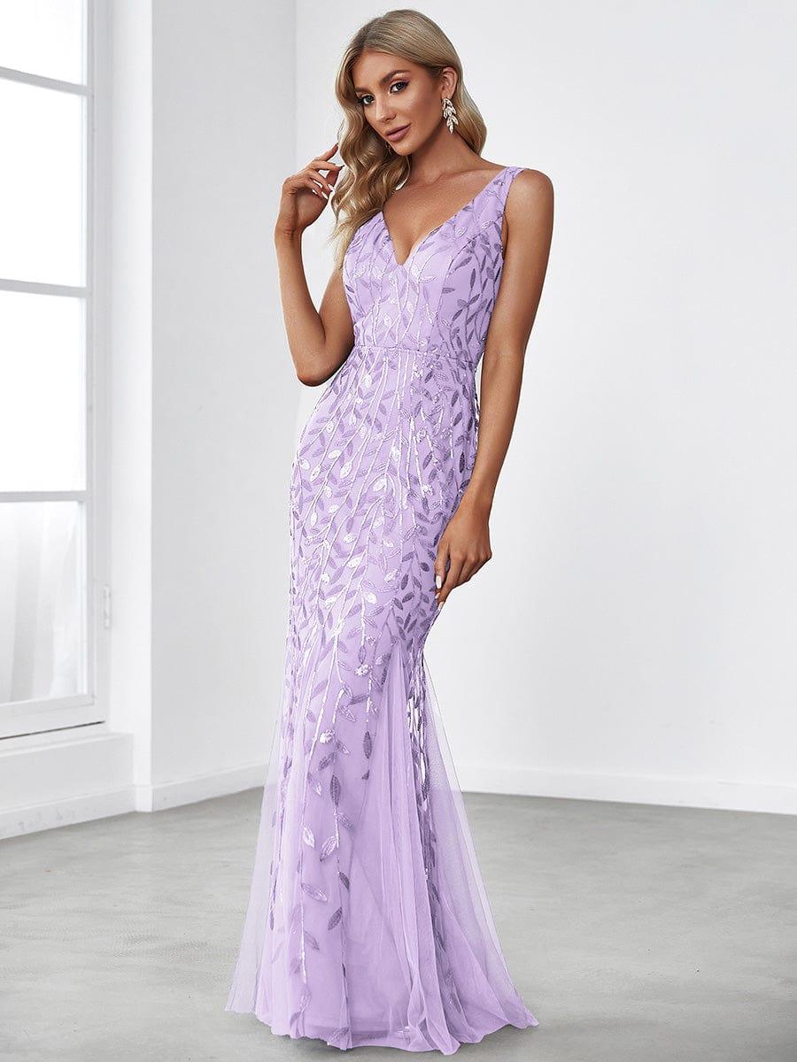 Robe de soirée Longue Sexy en sequins col en V pour femmes #Couleur_Lavande