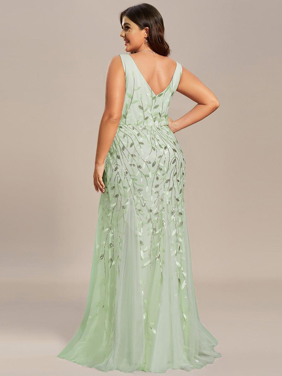 Robe de soirée Longue Sexy en sequins col en V pour femmes #Couleur_Menthe Verte