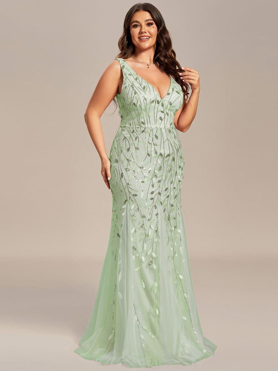 Robe de soirée Longue Sexy en sequins col en V pour femmes #Couleur_Menthe Verte