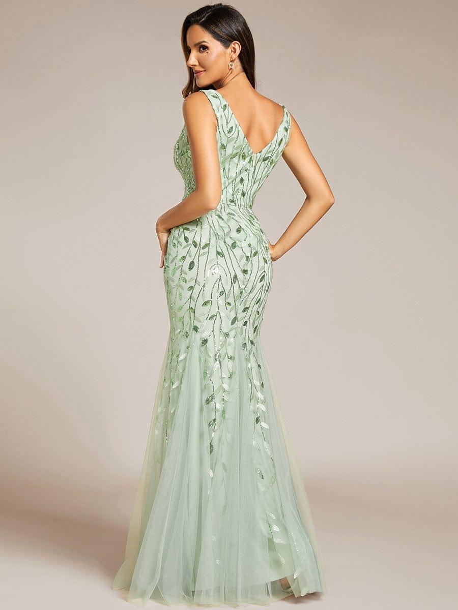 Robe de soirée Longue Sexy en sequins col en V pour femmes #Couleur_Menthe Verte