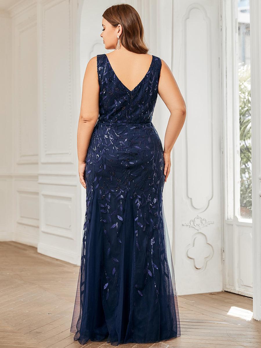 Robe de soirée Seuqin à encolure en V pour femmes de grande taille #Couleur_Bleu Marine