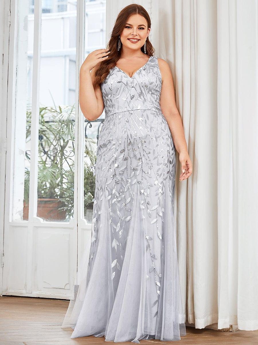 Robe de soirée Longue Sexy en sequins col en V pour femmes #Couleur_Argent